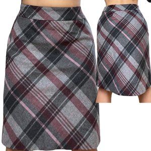 Ann Taylor|Women|Straight Skirt|Size 4 P|Gray Red|Wool Tweed|Knee Length|Lined